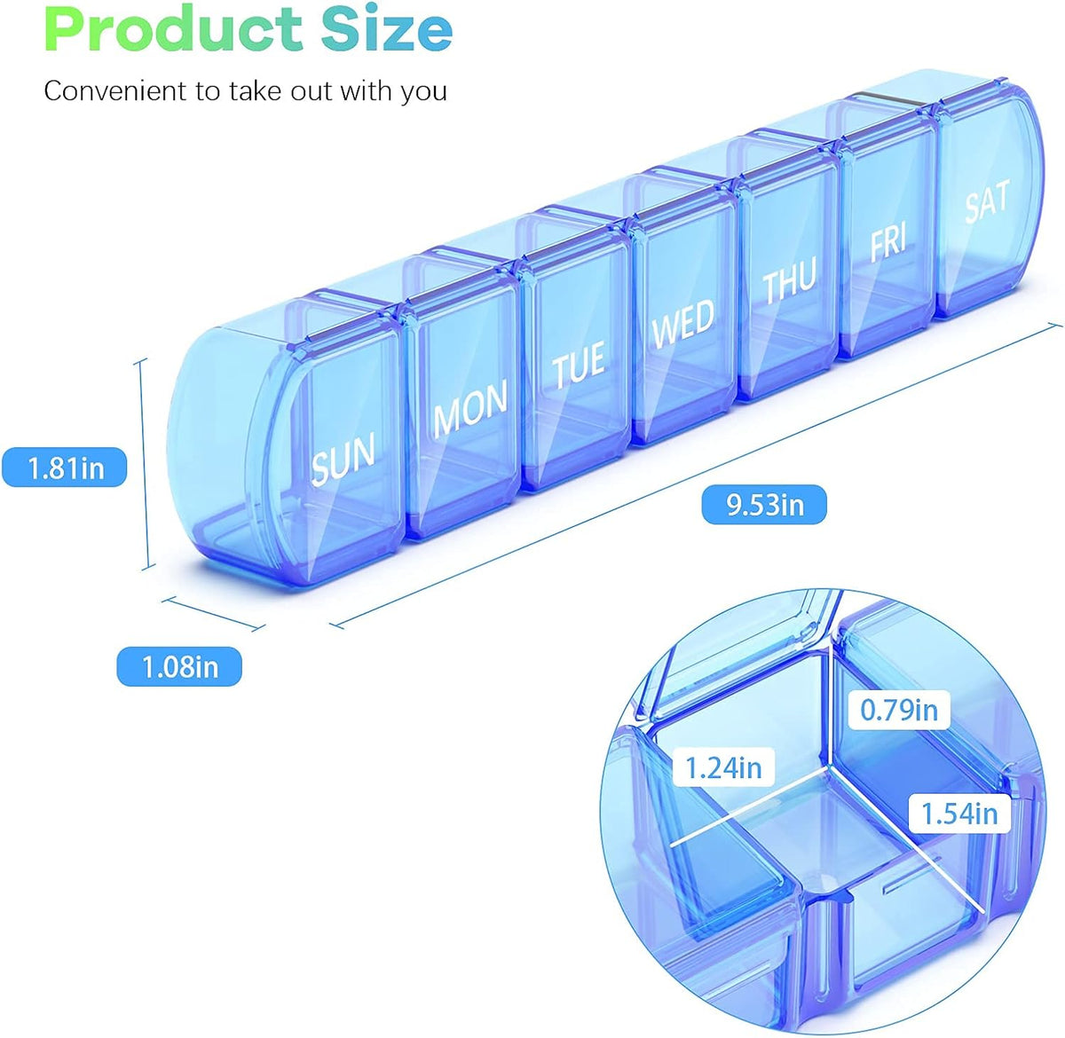 Blue+Green Extra Large Pill Organizer 2 Pack 7 Day Weekly Pill Case T3225