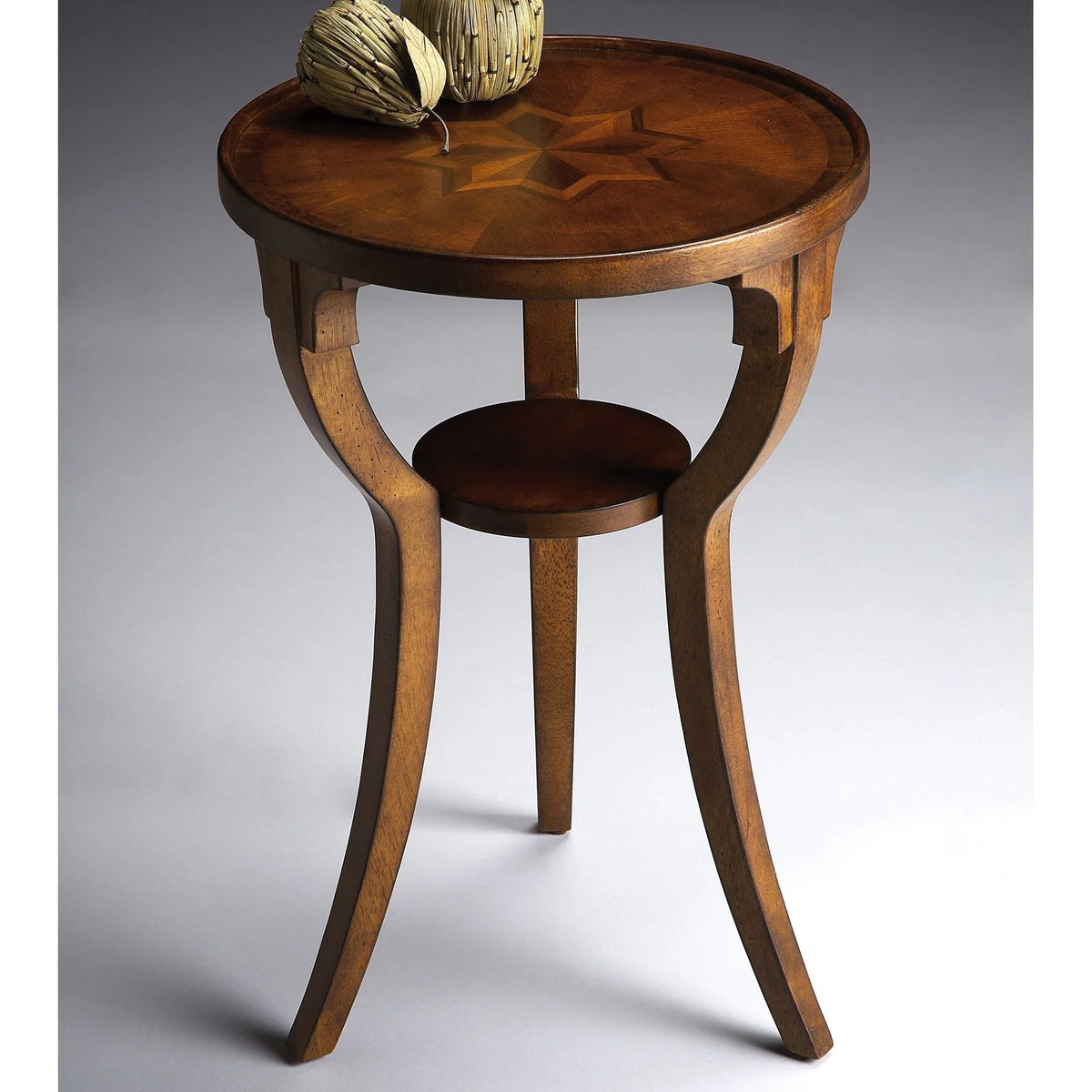 Beige Wood Round Accent Table E708