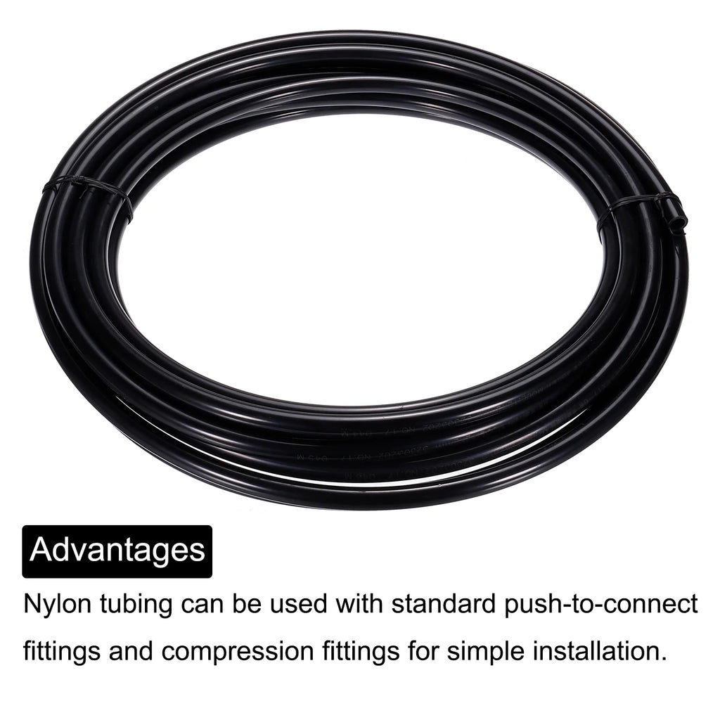 Pneumatic Tubing, 12mm OD x 8mm ID x 10m Nylon Air Brake Tube Black T25028