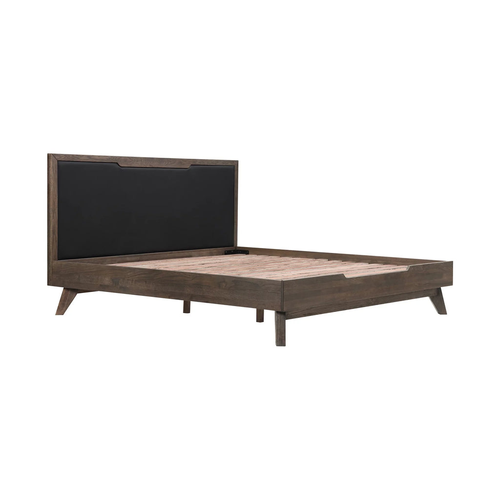 Oak Wood King Platform Bed with Faux Leather Headboard H658