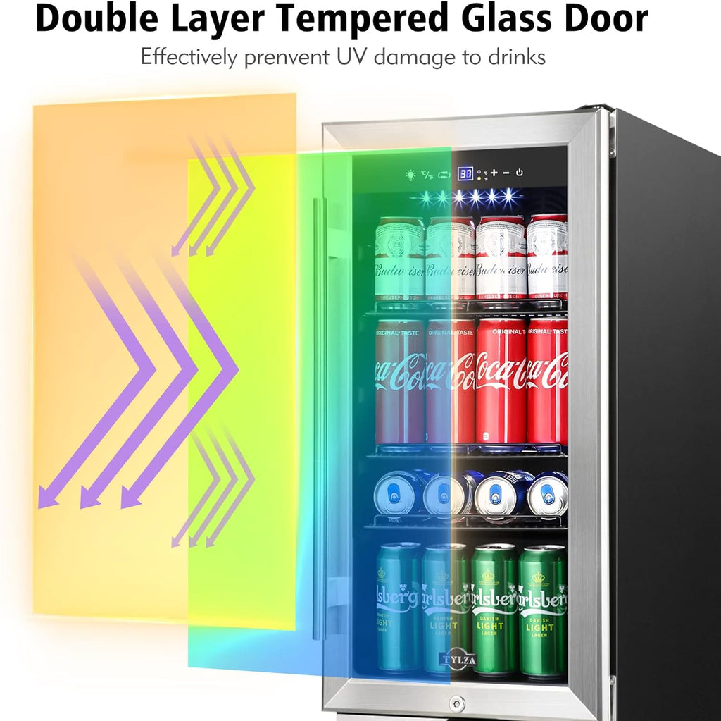 Mini Fridge 15 Inch Beverage Refrigerator Cooler, 130 Can, Glass Door G45120