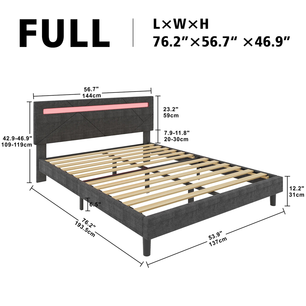 Full Size Platform Bed Frame with Adjustable Upholstered Headboard P694