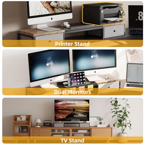 White 39Inch Wooden Dual Monitor Stand Riser with 2 Drawers K345902