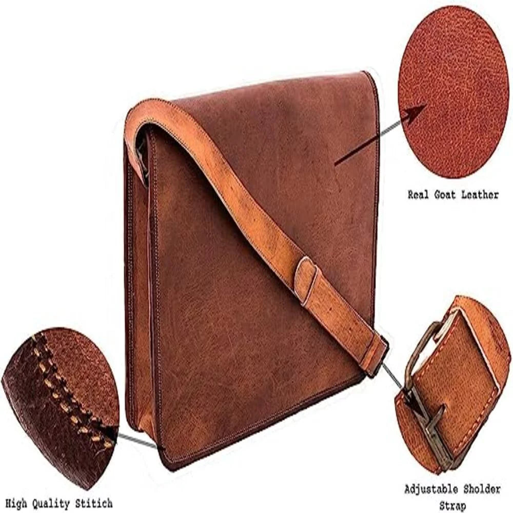 Goat Leather Canvas Messenger Bag I825
