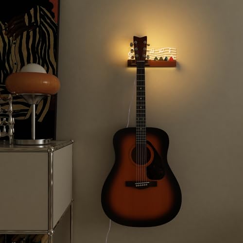 Solid Wood & Acrylic USB-Powered Guitar Wall Mount Stand with LED Lights G2671