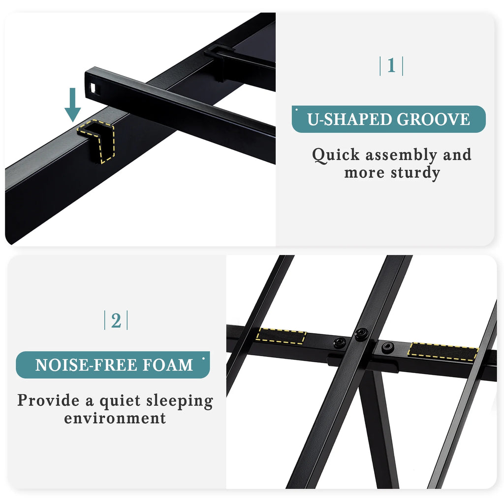 Queen Size Black Metal Bed with Vintage Headboard G830