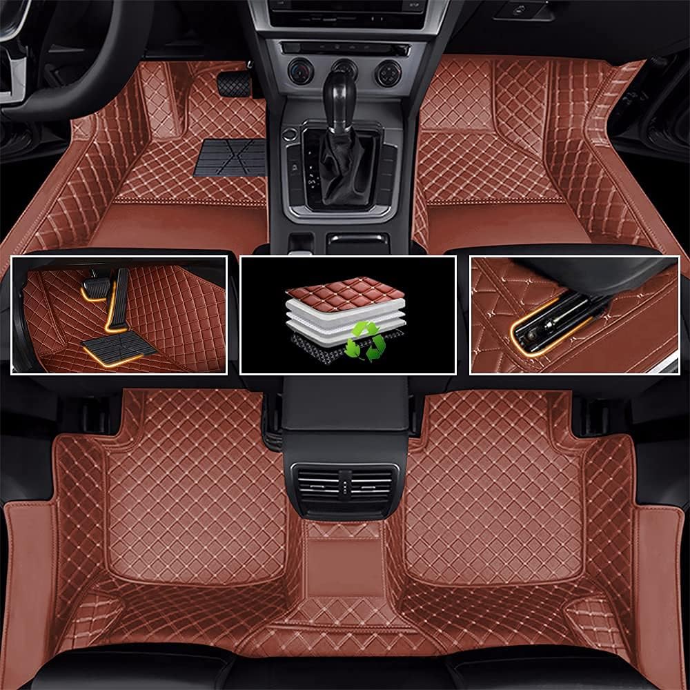 Car Floor Mats Luxury Leather Non-Slip Front & Rear All Weather Red G42276