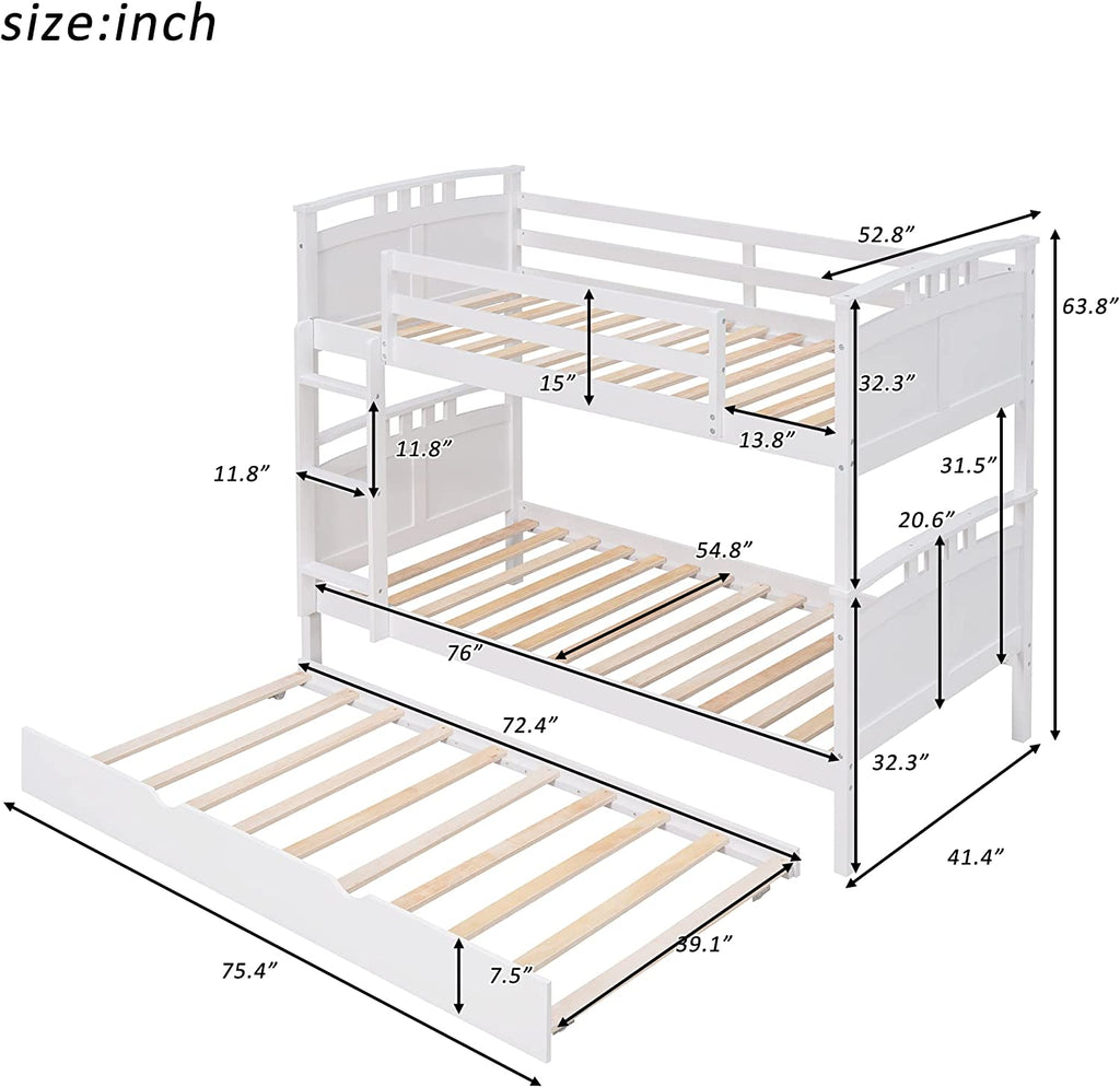 White Wooden Bunk Bed with Trundle F6279