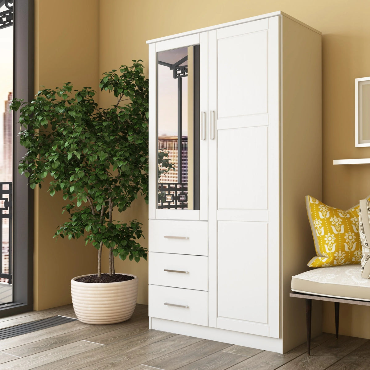 100% Solid Wood White Wardrobe Armoire G45359