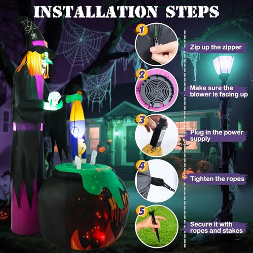 8ft Halloween Inflatable Witch Yard Decor with Built-in LED Lights I477
