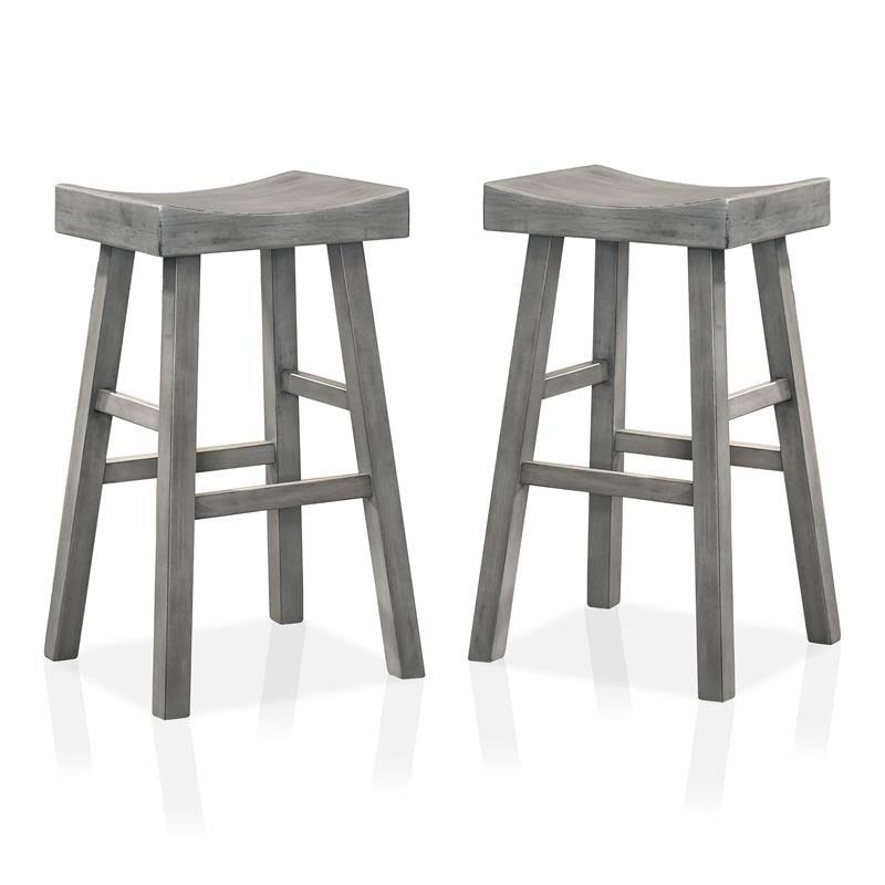 Antique Gray Wood Saddle Stool (Set of 2) J86245