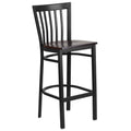 Black School House Back Metal Bar Stool with Burgundy Vinyl Seat F728
