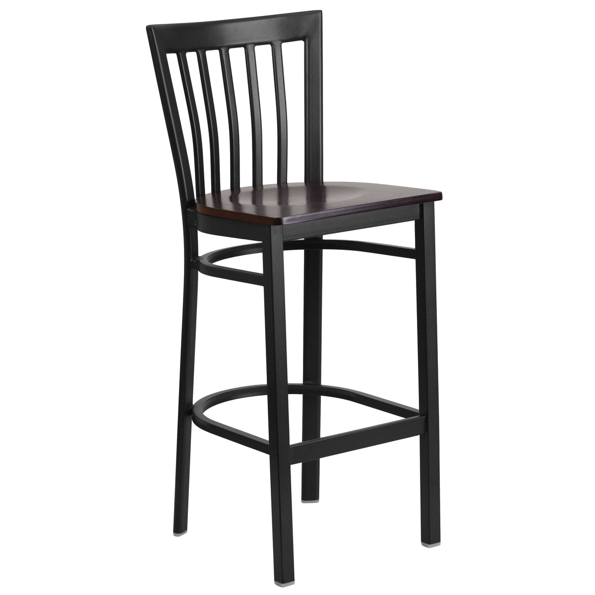 Black School House Back Metal Bar Stool with Burgundy Vinyl Seat F728