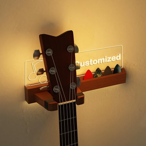 Solid Wood & Acrylic USB-Powered Guitar Wall Mount Stand with LED Lights G2671