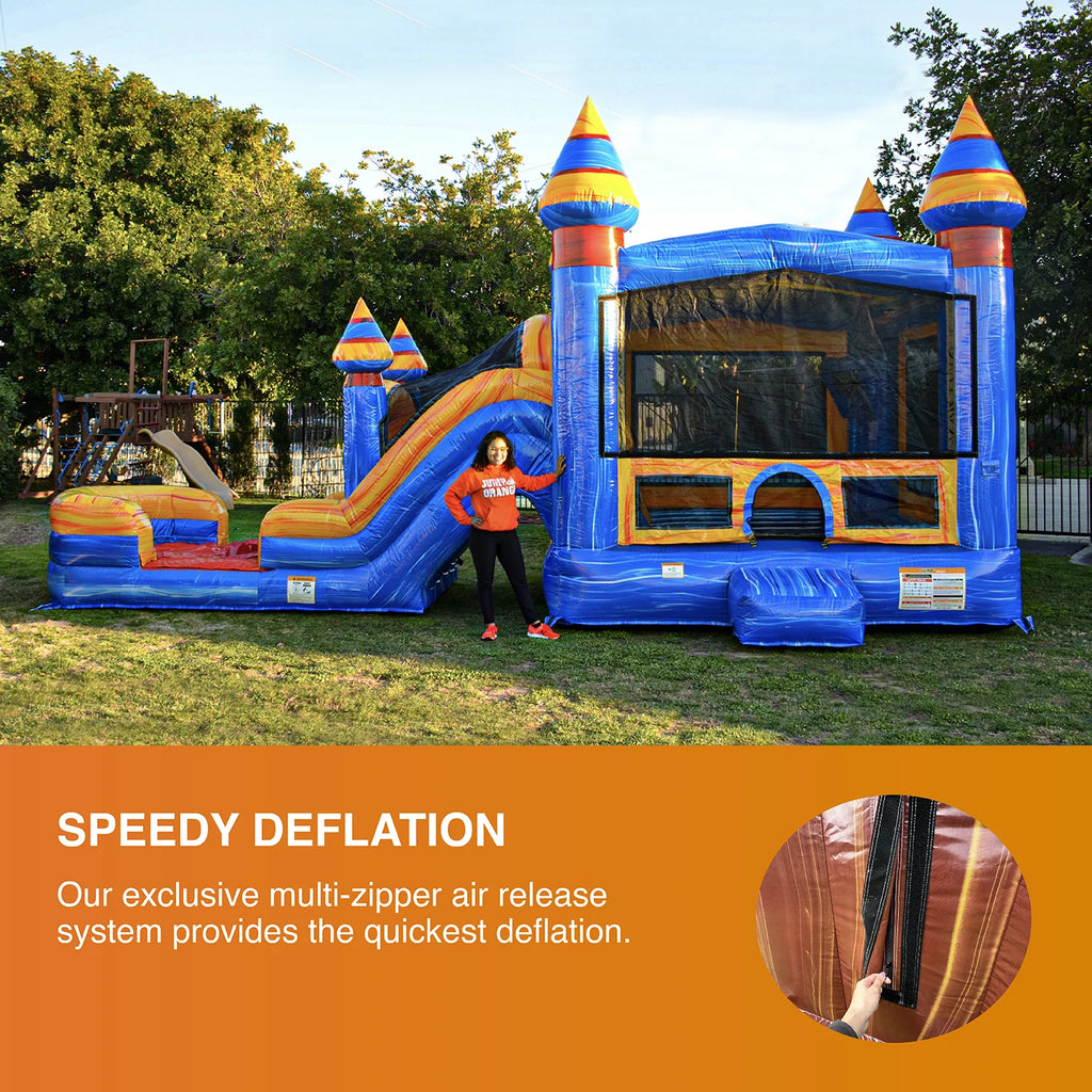 Inflatable Bounce with Two Slides, Heavy Duty Blower, Stakes and Storage F880329