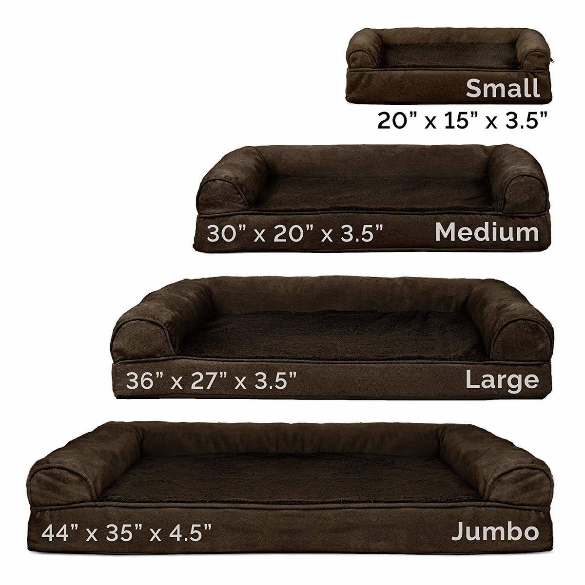 Orthopedic Ultra Plush Sofa-Style Pet Bed, Espresso, Jumbo F605