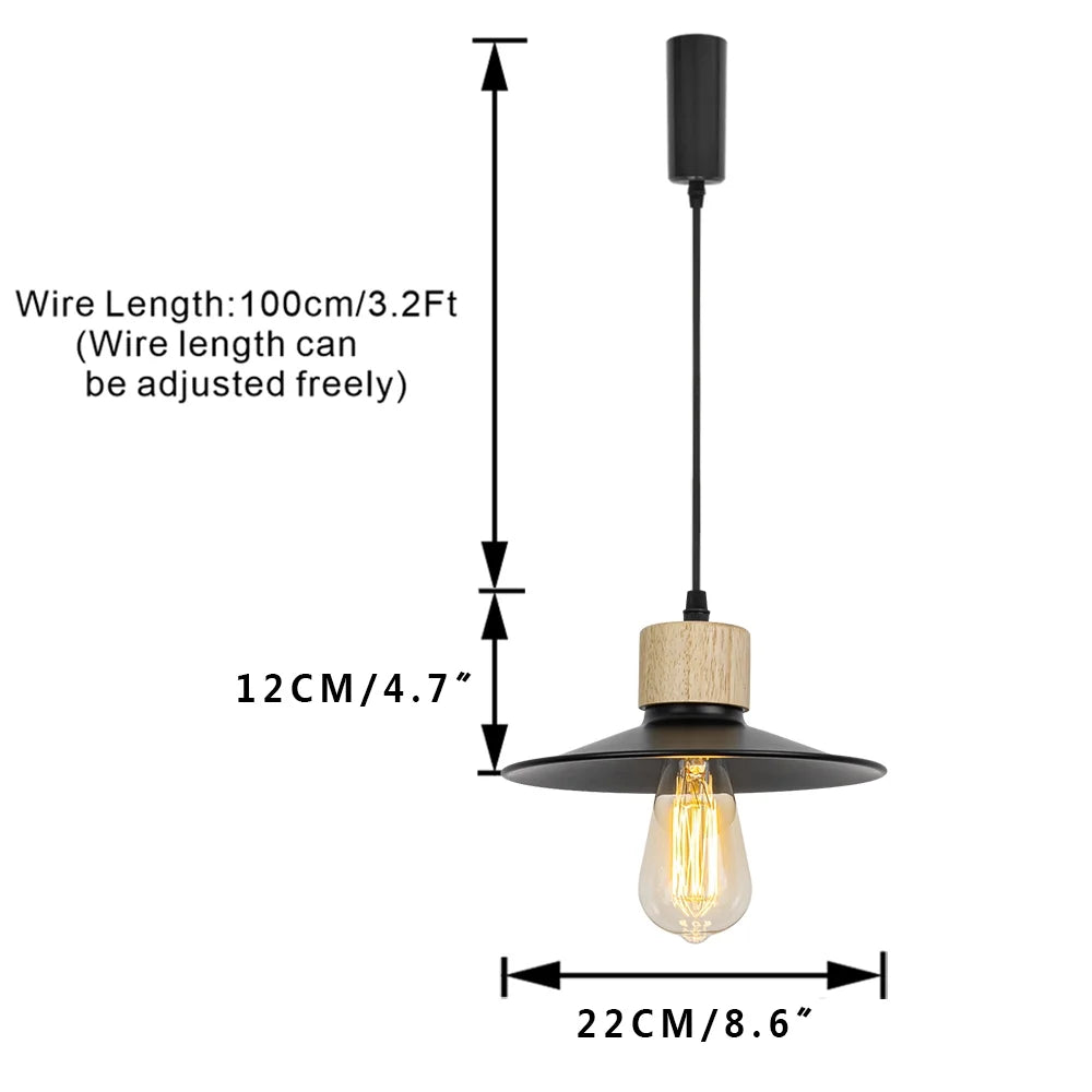 Wood Base Black Metal Shade Track Pendant Light M9240