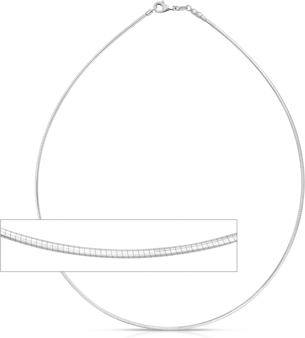14k White Gold 1.5mm Round Omega Chain Necklace Y9002