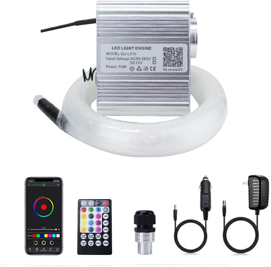 10W RGBW Fiber Optic Lights Kit with 200pcs 0.03in Optical Fiber Cable and 28key RF Remote Control F933745