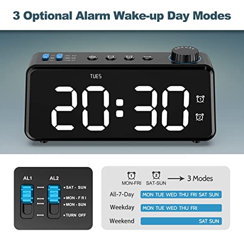 6.5'' Large Display Digital FM Radio Alarm Clock with USB Charging Port T213