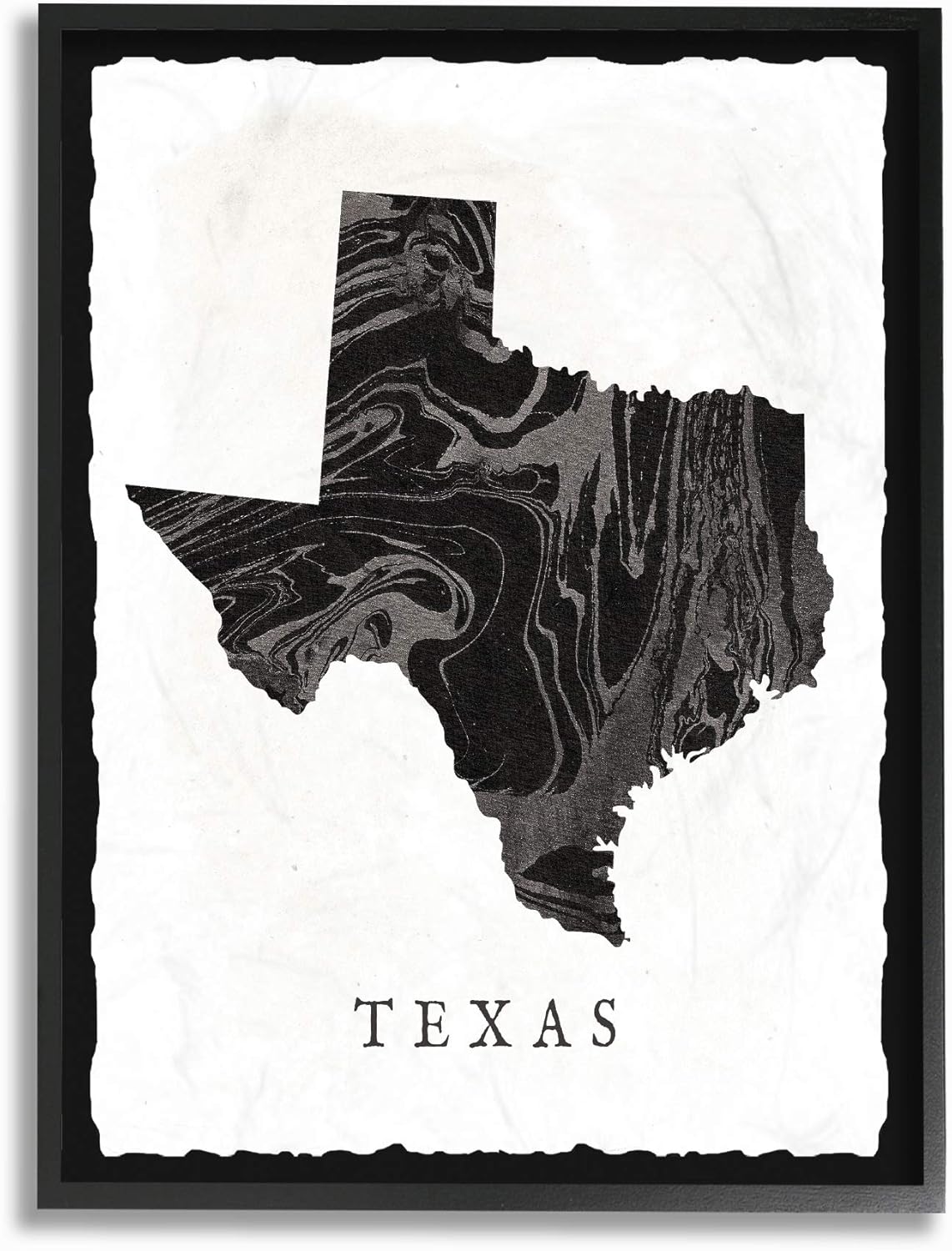 Black and Grey Marbled Paper Texas State Silhouette Stretched Canvas Wall Art, 16 x 20 G86289