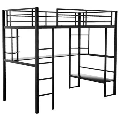 Twin Size Metal Loft Bed with Desk and Shelves Q641593