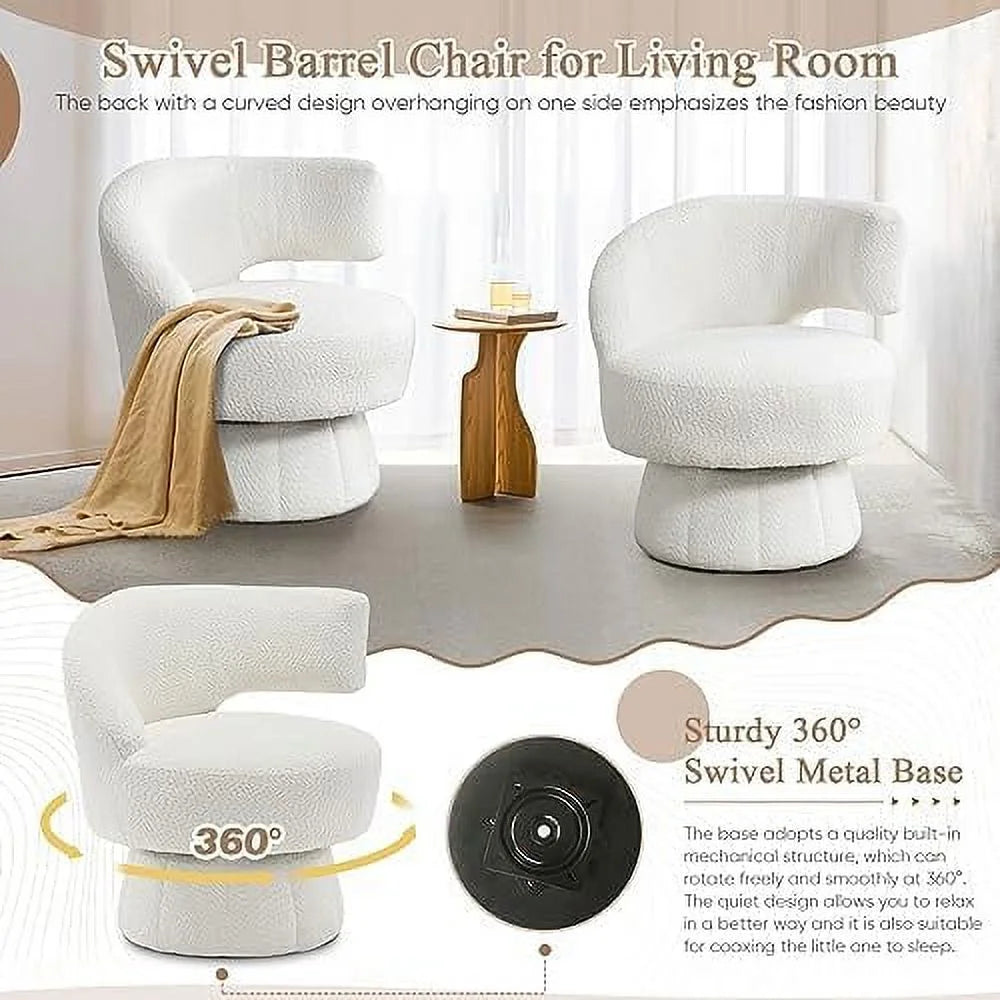 Swivel Barrel Chair Upholstered Accent Chair with Curved Back J5497
