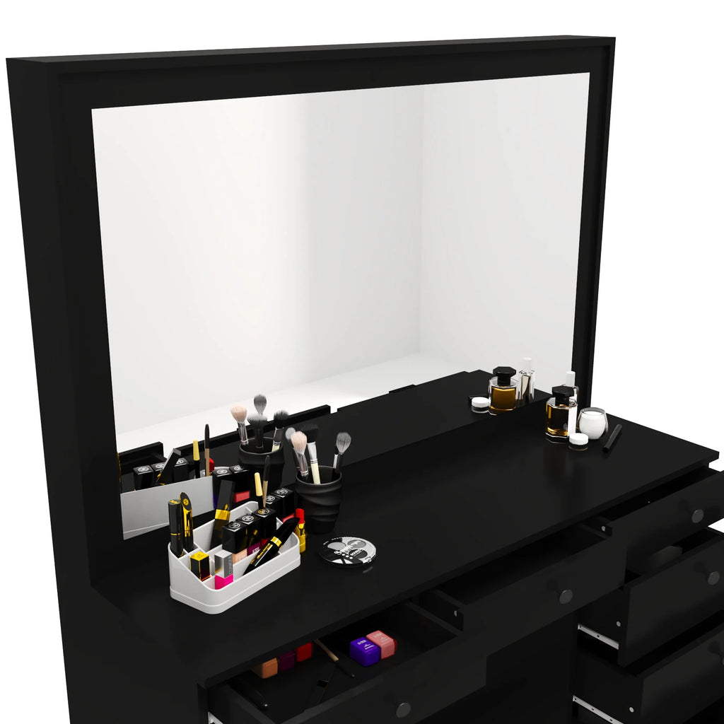 Modern Black Vanity Table with Wide Mirror Q43230