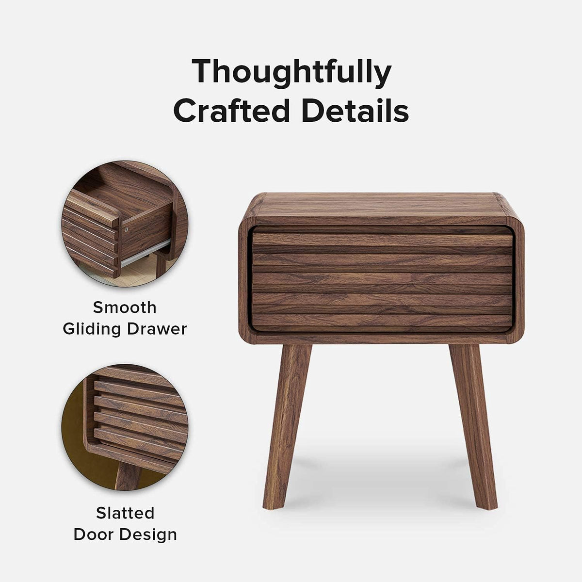 Walnut Side Table with Slatted Door T6916