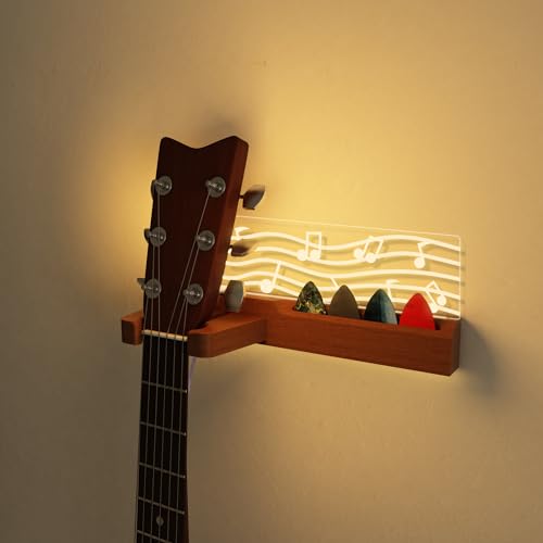 Solid Wood & Acrylic USB-Powered Guitar Wall Mount Stand with LED Lights G2671