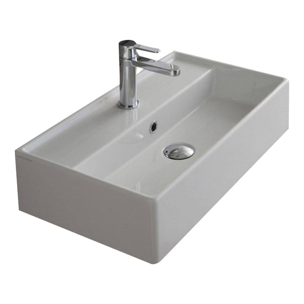 White Rectangular Ceramic Wall Mounted Vessel Sink O517936