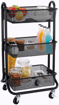 Turquoise 3 Tier Metal Rolling Utility Cart with Handle and Locking Wheels B422933