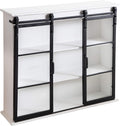 Rustic Brown Wooden Wall Cabinet with Two Sliding Glass Doors W83961