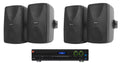 2-Ch Commercial Bluetooth Amplifier with 4 Black Wall Speakers O3891