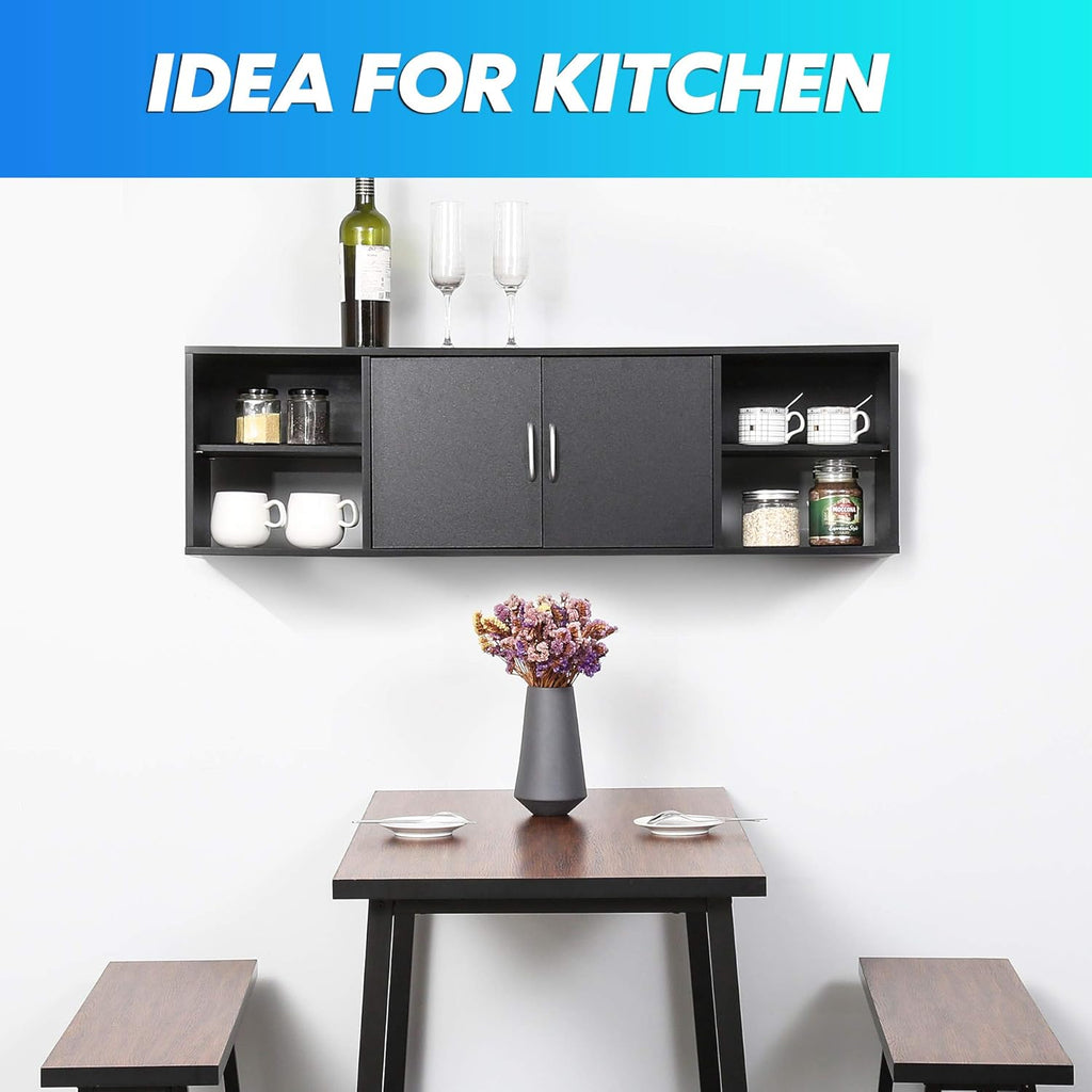 Black Floating TV Stand Wall Mounted Media Console D42406