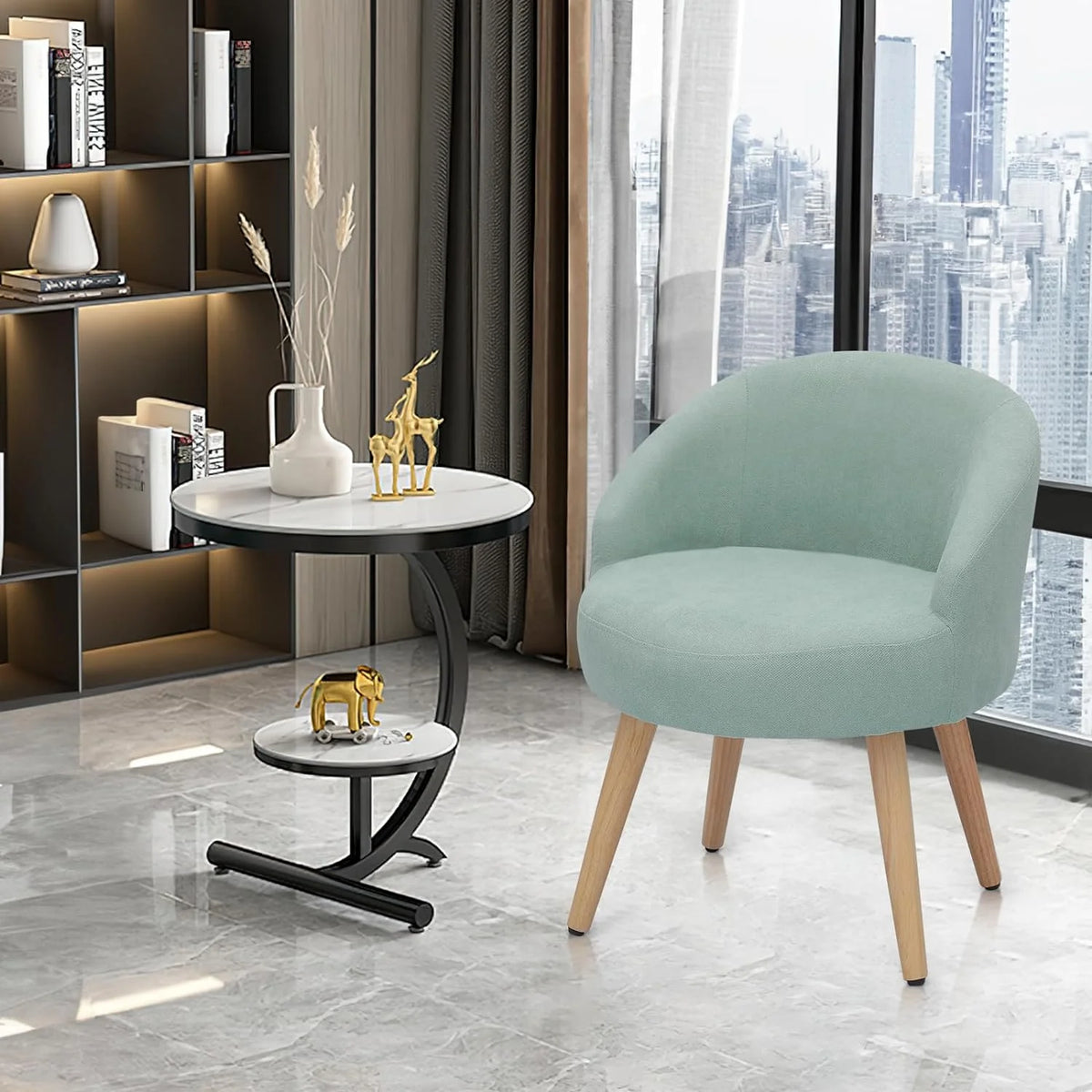 Blue Accent Chair with Wood Legs A5554