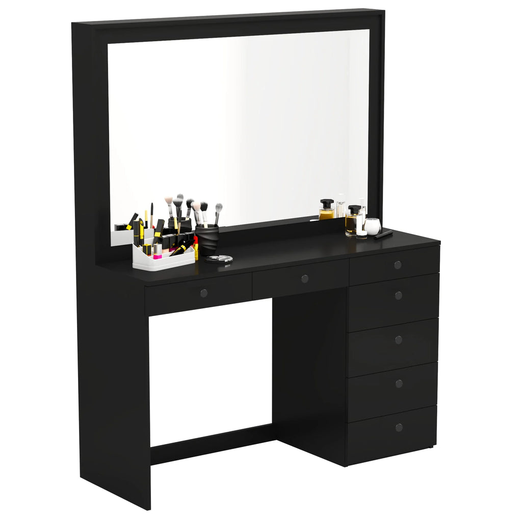 Modern Black Vanity Table with Wide Mirror Q43230