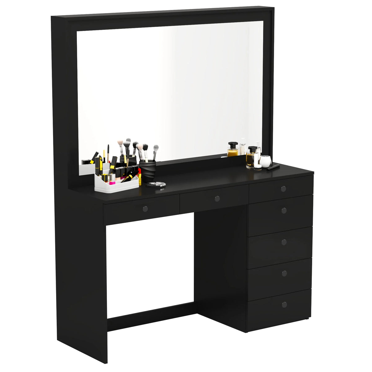 Modern Black Vanity Table with Wide Mirror Q43230