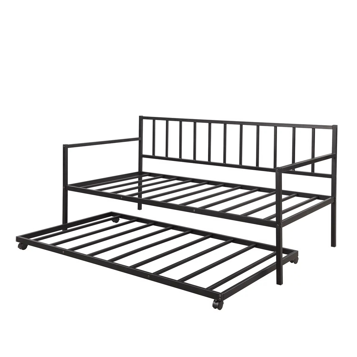 Black Metal Bed Frame with Rollers Q7246