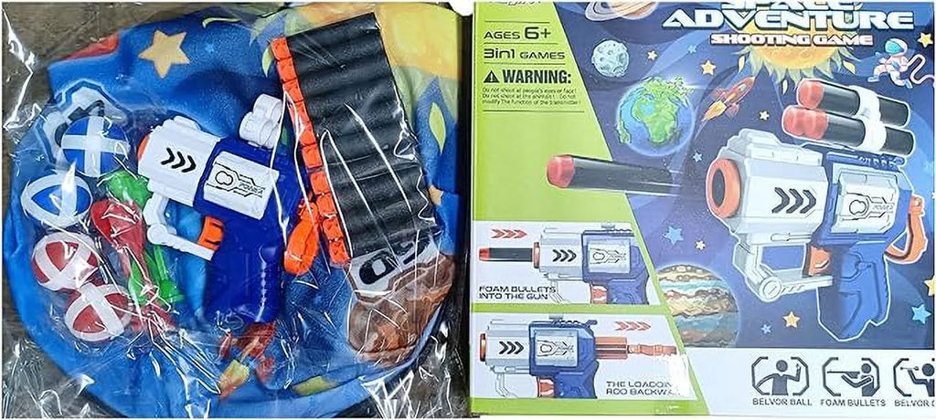 Wall Hanging Dart Game Set with Foam Bullets, Plastic Darts, Belvor Balls and 1 Compact Gun S331