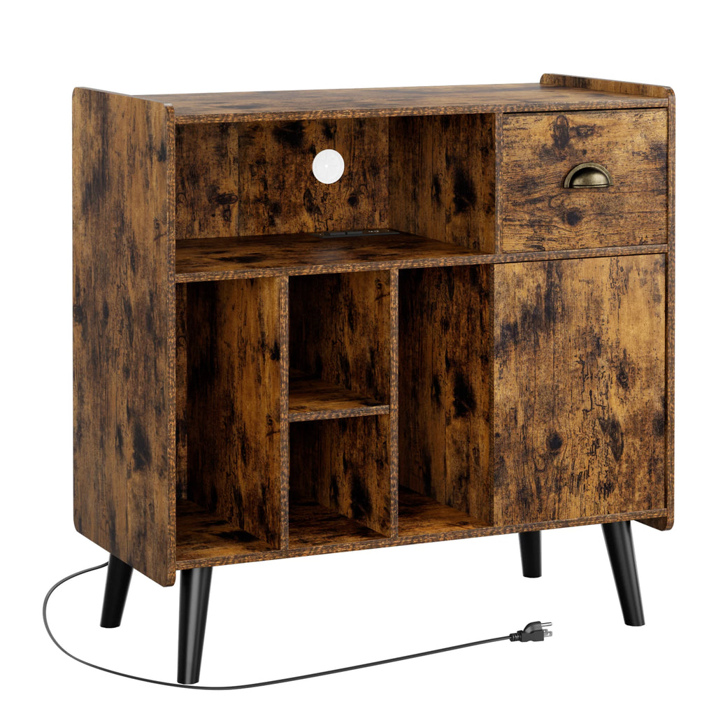 Record Player Stand with Vinyl Storage and Charging Station T5147
