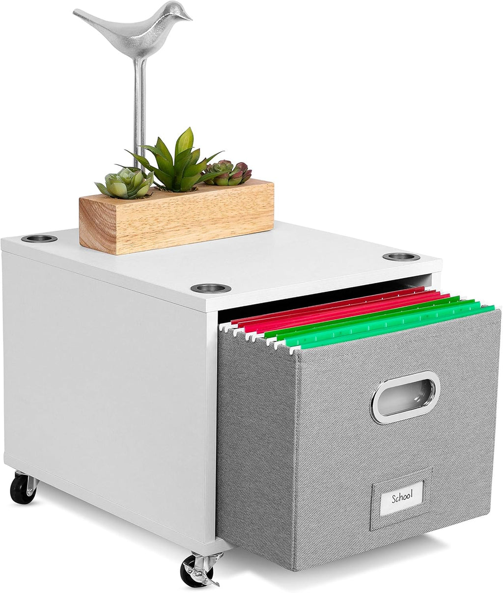White Rolling File Cabinet with 2 Lateral Drawers N4634