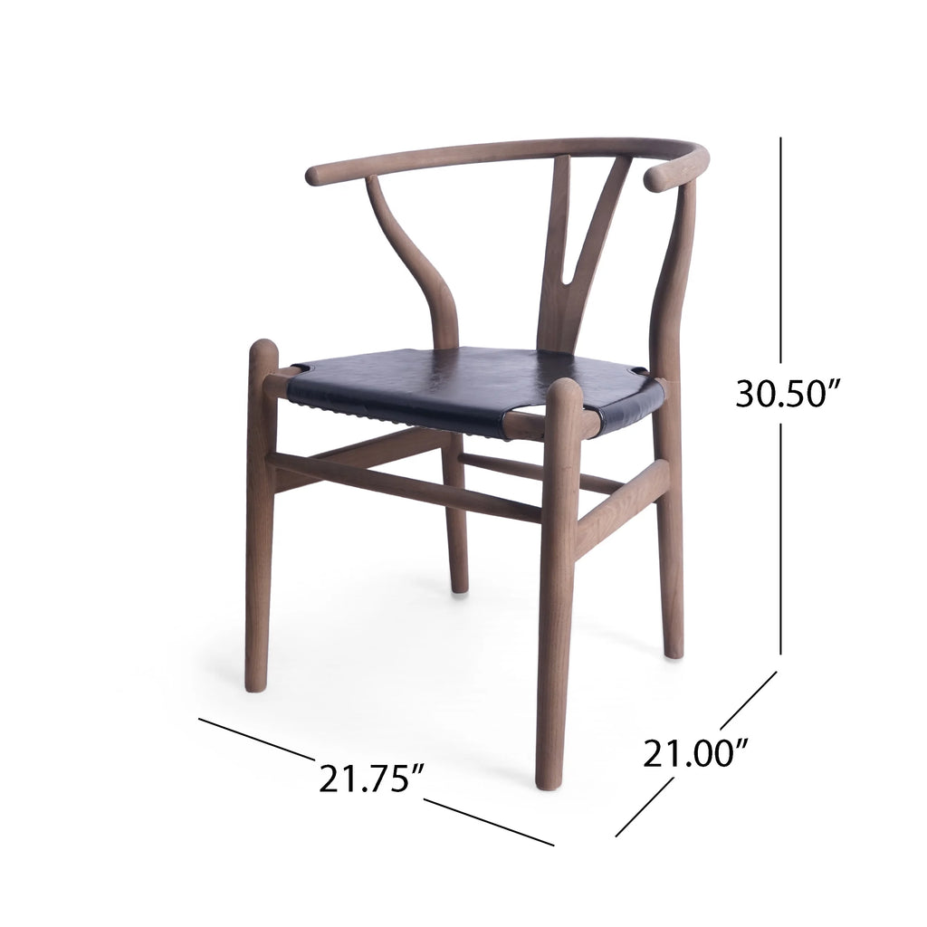 Black Faux Leather and Elm Wood Wishbone Chair L294347