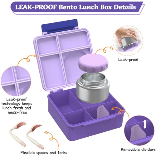 8oz Leak-Proof 4 Compartment Bento Lunch Box Set with Thermo Food Jar and Insulated Bag F819