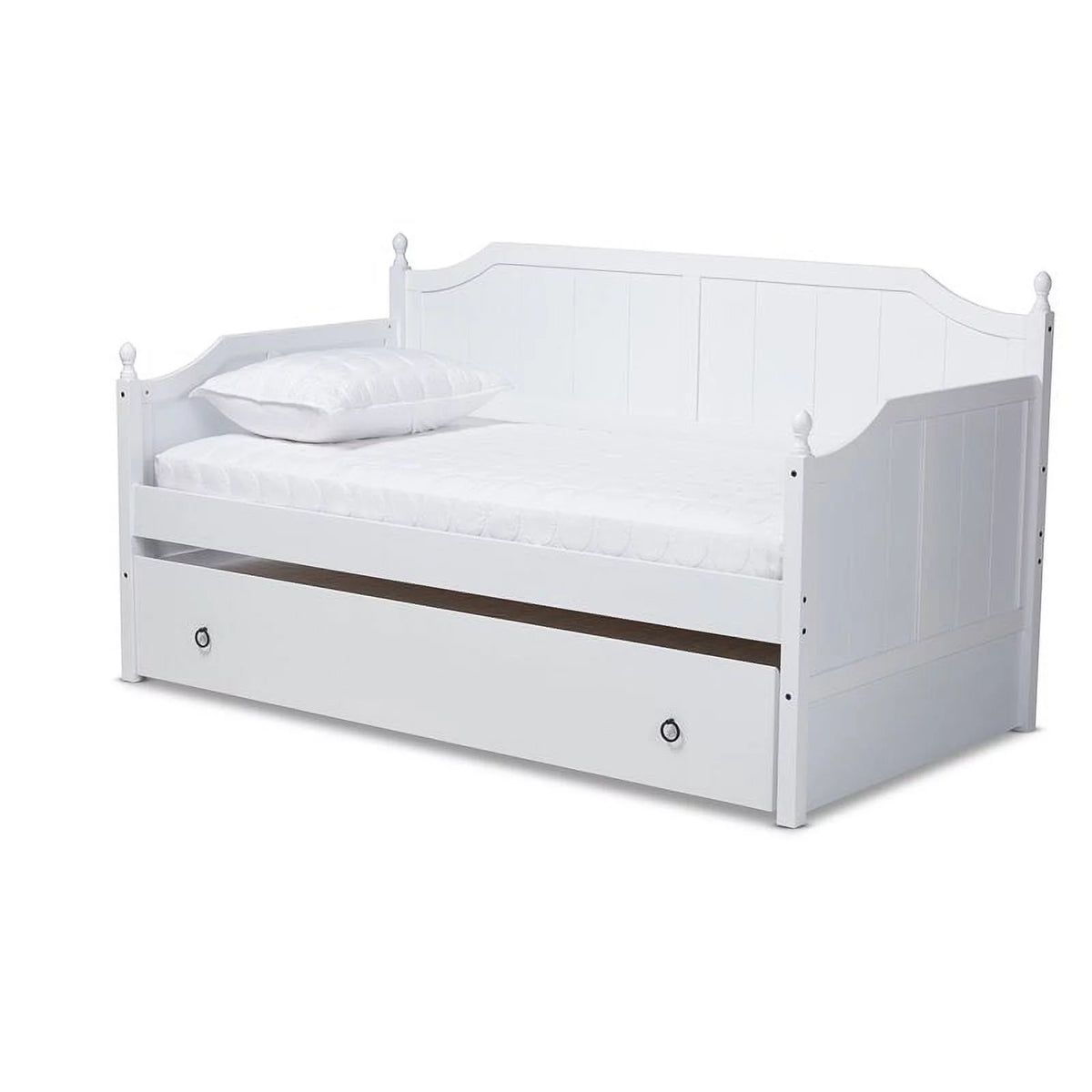 White Farmhouse Wood Twin Daybed with Trundle G4907