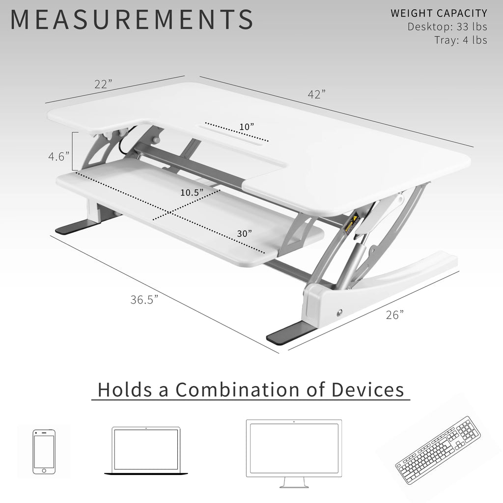 White Height Adjustable 42" Standing Desk Converter F163144