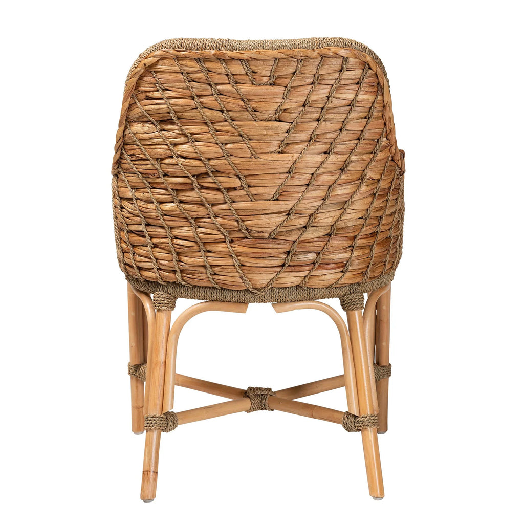 Natural Brown Woven Rattan Dining Arm Chair with Cushion E930446