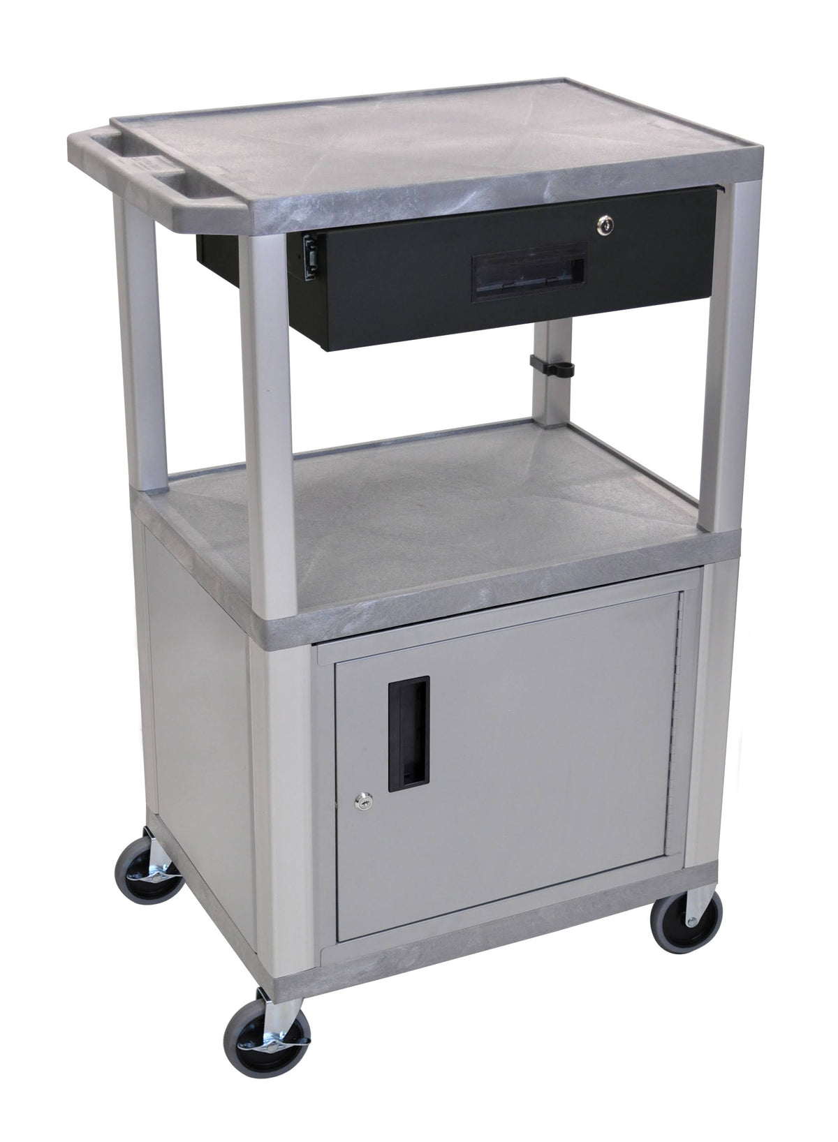 Gray Cart with Cabinet 3 Shelves and Drawer W79011