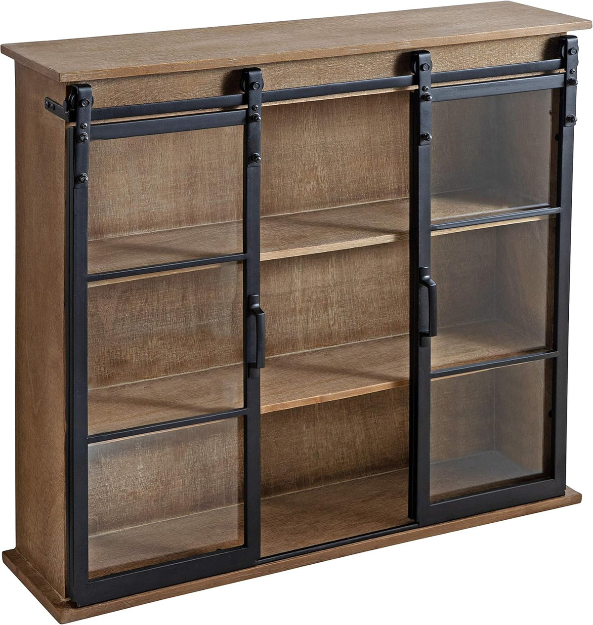 Rustic Brown Wooden Wall Cabinet with Two Sliding Glass Doors W83961