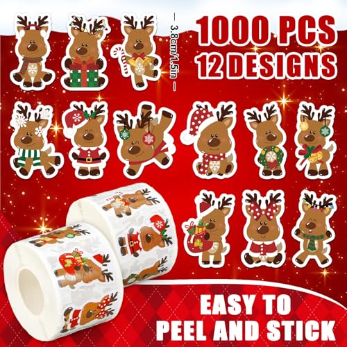 1000Pcs Christmas Self-Adhesive Stickers 12 Design B110
